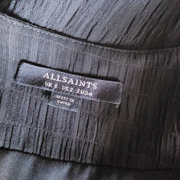 All Saints Rene Ruffle Bottom Short Sleeve Wrap Dress Black - Picture 4 of 9